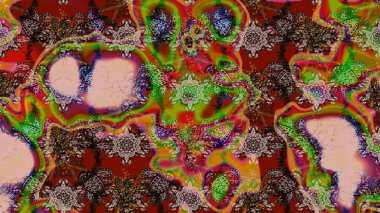 Raster illüstrasyonu. Kahverengi ve kırmızı kıvırcık çiçekler kahverengi ve kırmızı renklerde şekillenir. Klasik çiçek tasarım elementleri.