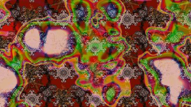 Raster illüstrasyonu. Kahverengi ve kırmızı kıvırcık çiçekler kahverengi ve kırmızı renklerde şekillenir. Klasik çiçek tasarım elementleri.