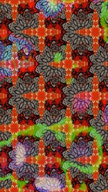 Renkli Bahar Teması eskiz kalıbı. Kırmızı ve kahverengi renkte çiçekler. Sevimli çiçek raster deseni. Düz Çiçek Elementleri Tasarımı.