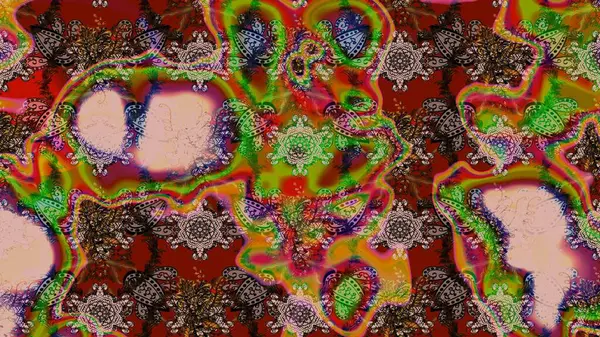 Raster illüstrasyonu. Kahverengi ve kırmızı kıvırcık çiçekler kahverengi ve kırmızı renklerde şekillenir. Klasik çiçek tasarım elementleri.