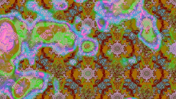 Yeşil ve kahverengi renkler üzerine çiçek desenli eskiz, el yapımı papatyalar, papatyalar. Tekrarlayan çiçek arkaplanı, zarif yeşil ve kahverengi çiçek duvar kağıdı.