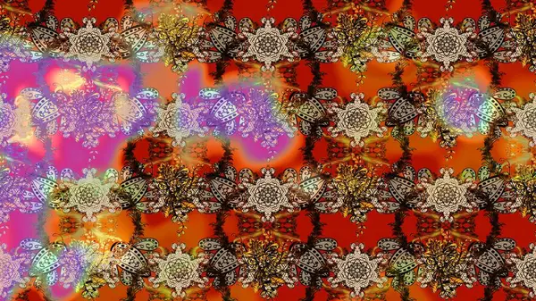 Kabile sanatı boho baskısı, klasik çiçek arkaplanı. Soyut etnik raster çizim kalıbı. Arkaplan dokusu, duvar kağıdı, kahverengi ve bej renkli çiçek teması.