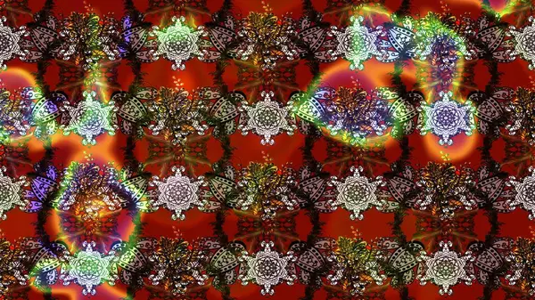 Çiçek desenli çizim. Raster illüstrasyonu. Kahverengi ve kırmızı renkte çiçekler. Raster illüstrasyonu. Asya tekstil tarzında.