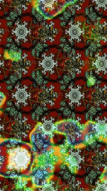 Renkli grunge, koyu yeşil ve kahverengi çiçeklerle soyut bir arka plan oluşturur. Nakış desenli çiçek deseni. İzler, kumaş, duvar kağıtları, tekstil için raster dokusu.