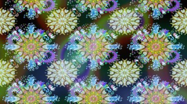 Raster illüstrasyonu. Yaprak ve çiçeklerin suluboya resimleri, tarafsız ve mavi renklerde kusursuz desenler. Nazikçe, bahar çiçekleri tarafsız ve mavi renklerde.