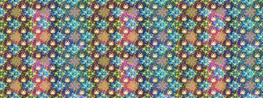 Çiçeksel elementlerle süslenmiş zarif raster dokusu. Küçük çiçekte hoş bir çiçek deseni var. Parlak çiçekli mavi ve kahverengi renkler üzerine soyut çizim deseni.