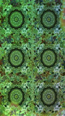 Geleneksel oryantasyon süsü. Raster illüstrasyonu. Kusursuz klasik raster altın desenli. Yeşil ve gri renklerde altın elementlerle kusursuz desen. Klasik vintage arkaplan.