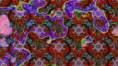 Kırmızı ve kahverengi renkte çiçekler. Hediye ambalaj kağıdı, tebrik kartları, posterler ve pankart tasarımı. Raster düz çiçek çizim deseni.