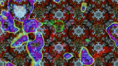 Kırmızı ve kahverengi renkte çiçekler. Raster illüstrasyonu. El çizimi çiçekli soyut çizim deseni.