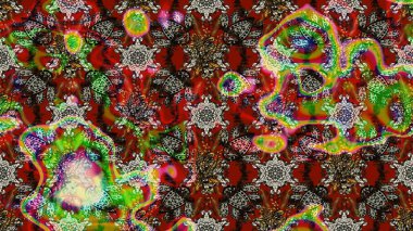 Kahverengi ve kırmızı renkte kahverengi ve kırmızı papatya deseni. Raster illüstrasyonu. Kahverengi ve kırmızı renklerde.