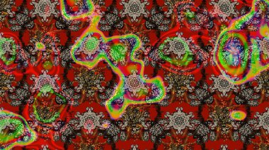 Raster illüstrasyonundaki çiçek desenli çizim. Kırmızı ve kahverengi renkte çiçekler.