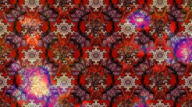 Raster Yumuşak kumaş deseni. Çiçeksel kahverengi ve kırmızı çizim deseni. Raster çiçek izi. Klasik taslak çizimi.