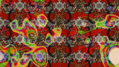 Raster illüstrasyonu. Kırmızı ve kahverengi renklerde. Çiçek buketleriyle klasik tarzda eskiz deseni.