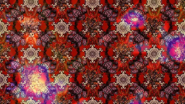 Raster Yumuşak kumaş deseni. Çiçeksel kahverengi ve kırmızı çizim deseni. Raster çiçek izi. Klasik taslak çizimi.