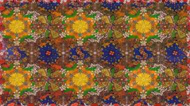 Kahverengi ve yeşil çiçekli eskiz deseni, suluboya çiçek deseni, sevimli çiçek, duvar kağıdı, kart veya kumaş için fayanslı. Raster - stok.