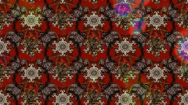 Raster Çiçek İllüstrasyonu güzel tekstil. Kahverengi ve kırmızı renkte etnik çiçeklerle süslenmiş zarif bir eskiz..