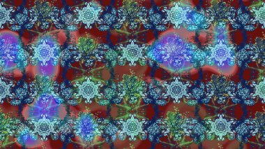 Renkli süs kenarı. Mavi ve kahverengi renklerde. Çiçek duvar kağıdı. Çizim kalıbı. Raster illüstrasyonu. Hint süsü..