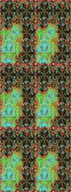 Geleneksel oryantasyon süsü. Klasik klasik klasik arka plan. Raster illüstrasyonu. Yeşil ve kahverengi renklerde altın elementlerle kusursuz desen. Kusursuz klasik raster altın desenli.