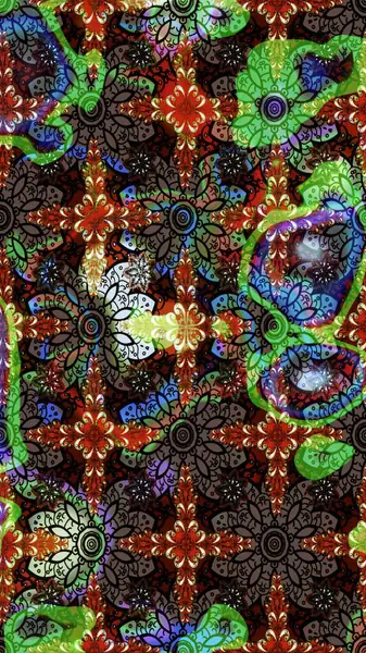 Raster illüstrasyonu. Renkli Bahar Teması eskiz kalıbı. Chichi 'nin kumaş kalıbını çiz. Çiçek deseni. Düz Çiçek Elementleri Tasarımı.