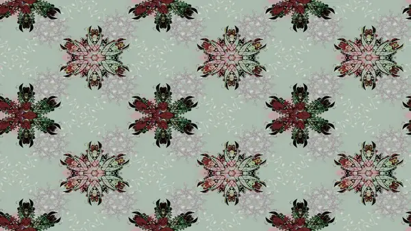 Renkli desenli eskiz deseni, gri ve siyah çiçekler ve dekoratif elementler. Kumaş, tekstil, duvar kağıdı baskısı için. Raster illüstrasyonu. Eskiz geçmişi. Antika retro tarzı.