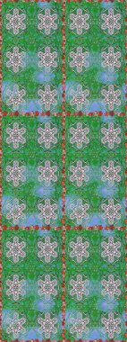 Yeşil renkte manzaralı çiçek deseni. Üst manzara, yumuşak stil. Sevgililer günü ve tebrik kartı konsepti için şık bir davetiye. Çiçek kompozisyonu, el boyası, hassas şablon..