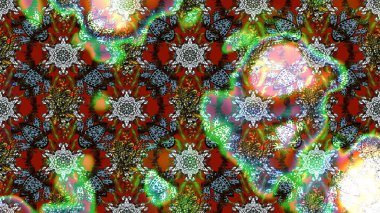 Raster Çiçek İllüstrasyonu güzel tekstil. Yeşil ve kahverengi renkli etnik çiçeklerle zarif eskiz deseni.