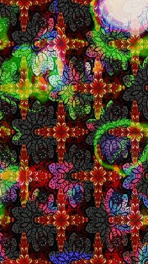 Çiçek çelengi. Eski moda arka plan. Güzel, parlak, pürüzsüz kumaş, tuval. Kıvırcık, parlak örgü. Raster illüstrasyonu. Desen, çizim, çiçek sınırı..