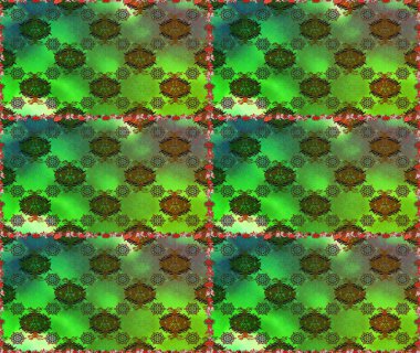 Sanat, esinlenerek ve kahverengiye benzer çiçekler bırakır. Raster deseni. Karalama çiçekleri kusursuz desen. Yeşil ve kahverengi el çizimi desen.