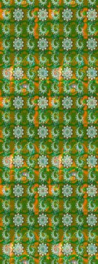 Raster Güzel kumaş deseni. Raster suluboya deseni, narin çiçekler, yeşil ve kahverengi çiçekler, tebrik kartı şablonu..