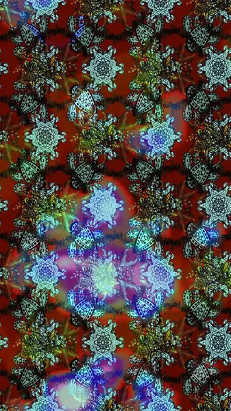 Raster illüstrasyonu. Çiçek duvar kâğıdı. Renkli çizim kalıbı. Şirin tekstil tarzında kahverengi ve mavi renkte. Çiçek arka planı.