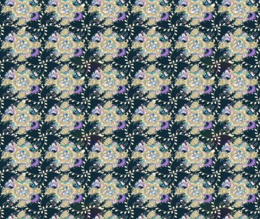 Raster illüstrasyonundaki çiçek desenli çizim. Suluboya tarzında mavi renkte çiçekler.