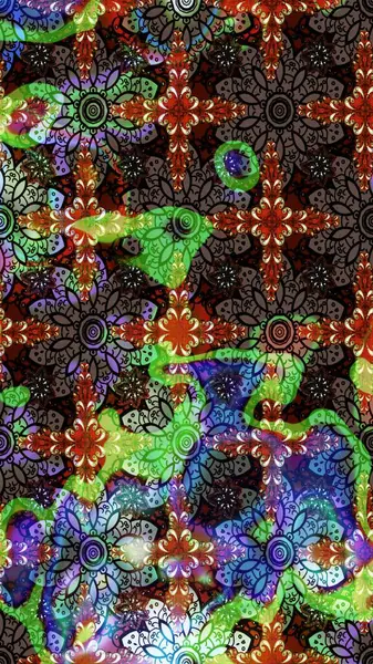 Kahverengi ve siyah renkli küçük çiçekler ve kahverengi ve siyah renkli komik böcekler, raster deseni, illüstrasyon.