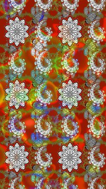 Kahverengi ve gri renkte çiçek çizimi. Raster illüstrasyonu. Çiçek deseni. Kahverengi ve gri renkli çiçekler. Şatafatlı bahar bahçesi dokusu.