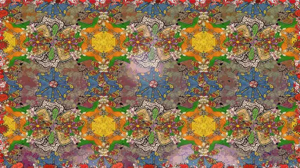 Güzel kumaş deseni. Düz Çiçek Elementleri Tasarımı. Renkli Yaz Temalı eskiz kalıbı. Raster illüstrasyonunda çiçek deseni çizimi.