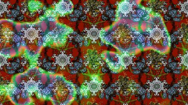 El çizimi, soyut ve süslü elementler. Yaz çiçekleri teması. Yeşil ve kahverengi renkler. Suluboya resim taklit Raster çizimi. Klasik çiçekler..