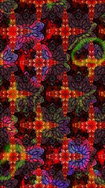 Raster illüstrasyonu. Siyah ve kahverengi renkte çiçekler. El çizimi çiçekli soyut çizim deseni.