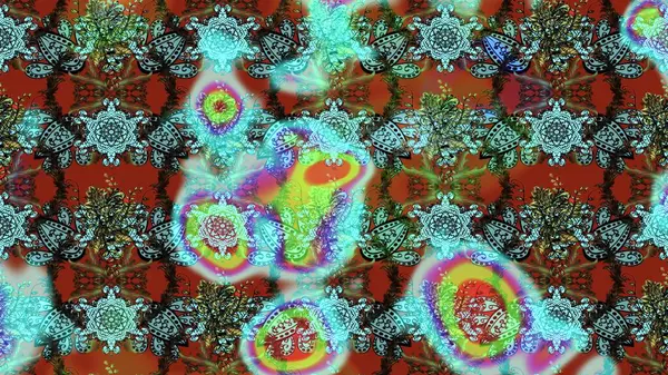 Raster Çiçek İllüstrasyonu 'nun şirin tekstili. Mavili ve kahverengili etnik çiçeklerle zarif bir eskiz deseni..