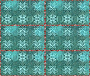 Hediye ambalaj kağıdı, tebrik kartları, posterler ve pankart tasarımı. Raster düz çiçekleri pürüzsüz desen. Mavi ve yeşil renkte çiçekler.