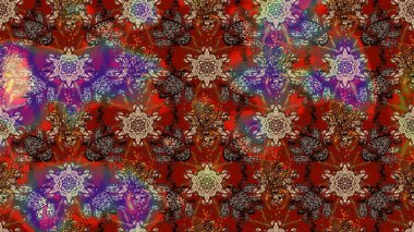 Çiçekli karalama şeklinde Raster çiçek deseni. Kahverengi ve kırmızı renkte çiçekler. Nazik, narin çiçek arkaplanı.