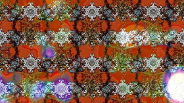 Yapraklı çiçekler ve kahverengi ve turuncu renkli papatya çiçekleri. Eskiz arkaplan modeli. Raster - stok.