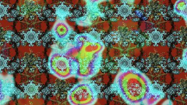 Raster Çiçek İllüstrasyonu 'nun şirin tekstili. Mavili ve kahverengili etnik çiçeklerle zarif bir eskiz deseni..