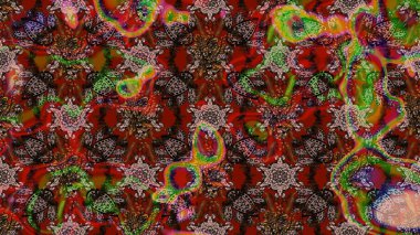 Çocuksu tasarım. Elle çizilmiş çiçek desenli Raster çizimi. Tekstil, kumaş, ambalaj, hatıra defteri için hoş bir çiçek arkaplanı. Kahverengi ve kırmızı arkaplanda.