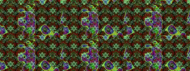 Çiçekli çiçek deseni, suluboya. Yeşil ve kahverengi renkli çiçekler. Renkli Bahar Teması eskiz kalıbı. Düz Çiçek Elementleri Tasarımı. Raster illüstrasyonu.