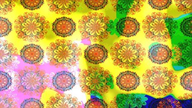 Çiçeksel fantezi tasarımı ve parlak bir arka plan çizimi. Renkli Bahar Teması eskiz kalıbı. Düz Çiçek Elementleri Tasarımı.