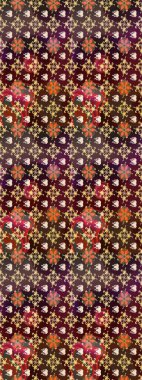 Raster düz çiçek çizim deseni. Hediye ambalaj kağıdı, tebrik kartları, posterler ve pankart tasarımı. Kahverengi ve mor renkte çiçekler.