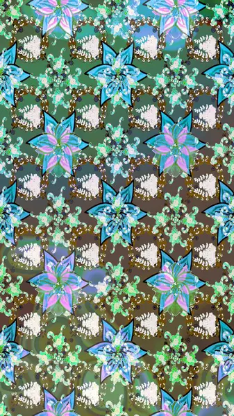 Düz Çiçek Elementleri Tasarımı. Raster illüstrasyonu. Taslak desenli, modaya uygun kumaş deseni. Şirin çiçek elementleri. Renkli Bahar Teması çizim şablonu.