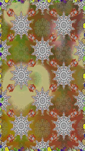 Karalama çiçeği. Renkli Bahar Temalı Kusursuz Arkaplan. Raster illüstrasyonu. Zentangle soyut çiçekleri. Güzel kumaş deseni. Düz Çiçek Elementleri Tasarımı.