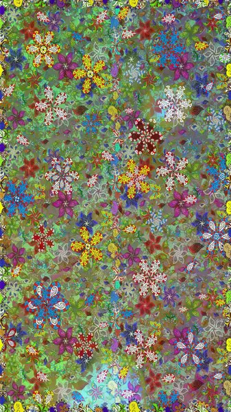 Suluboya çizimi. El çizimi. Yeşil ve nötr renklerde çiçekler. Çiçeklerle kusursuz desen.