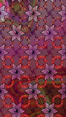 Raster düz çiçek çizim deseni. Hediye ambalaj kağıdı, tebrik kartları, posterler ve pankart tasarımı. Kahverengi ve mor renkte çiçekler.