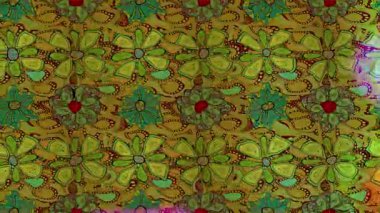 Renkli unsurlarla hareketli arka plan görüntüleri. Çiçekler. Eski model. Bayrak tarzı. Video kaydı. Şablon. Döngü. Kusursuz..